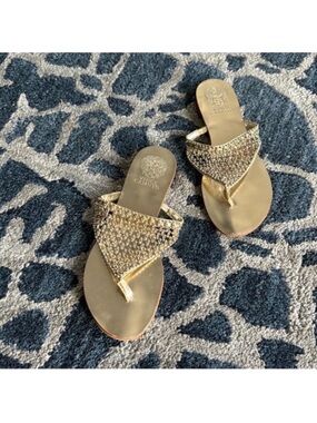Vince Camuto Gold Beaded Flat Sandals/Slides Sz 7